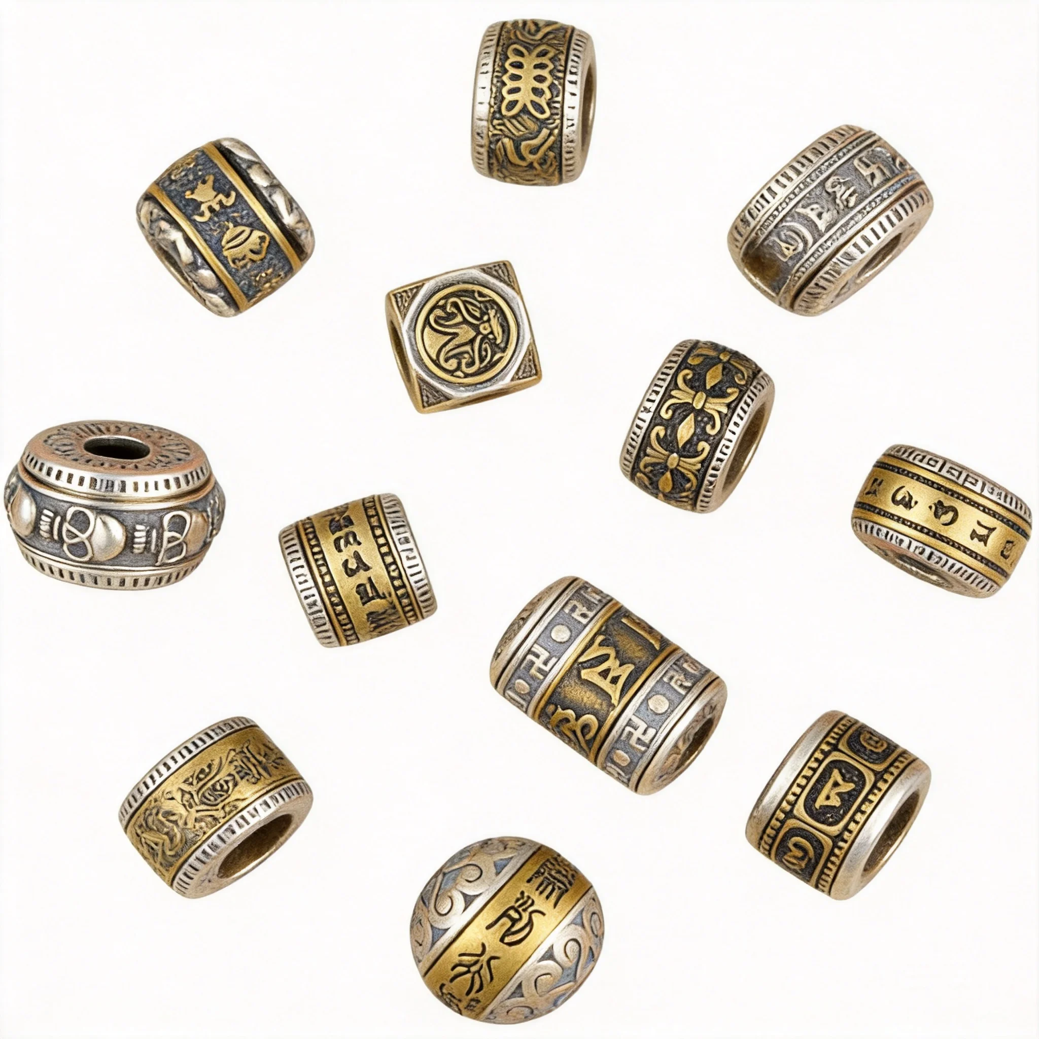 Chinese Style High Quality Non Fading Tibetan Silver Six Word Mantra Lucky Blessing Good Fortune Rotatable Spacer Beads For Diy