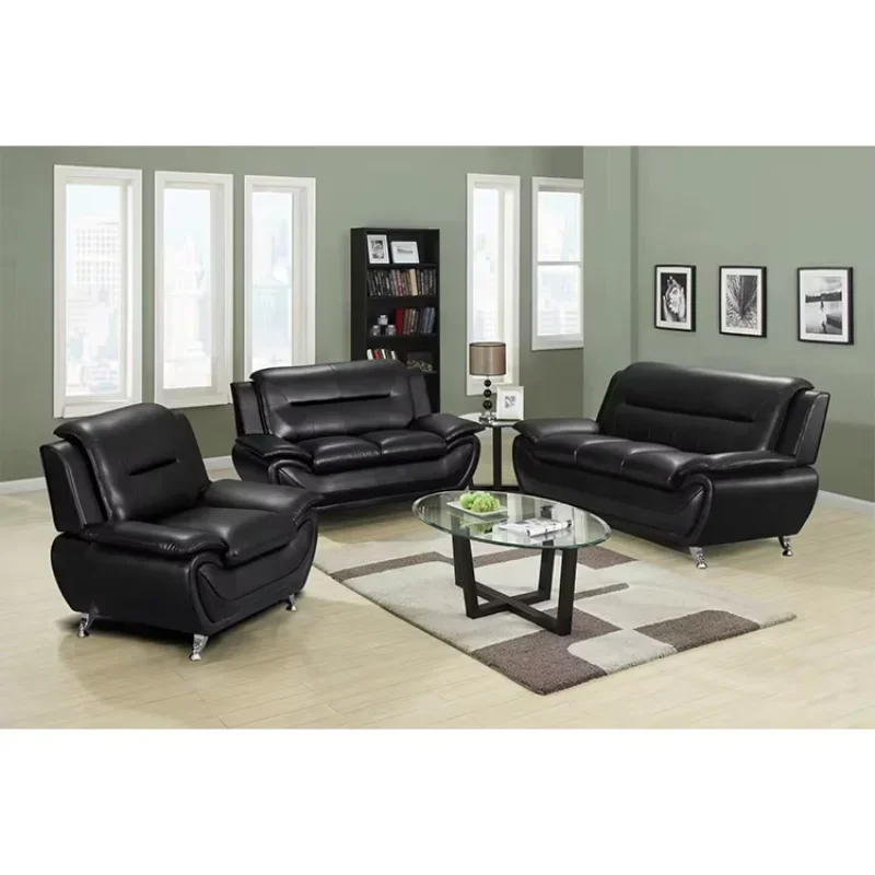A Modern Red Air Leather Convertible Sofa Set for Living Room Furniture