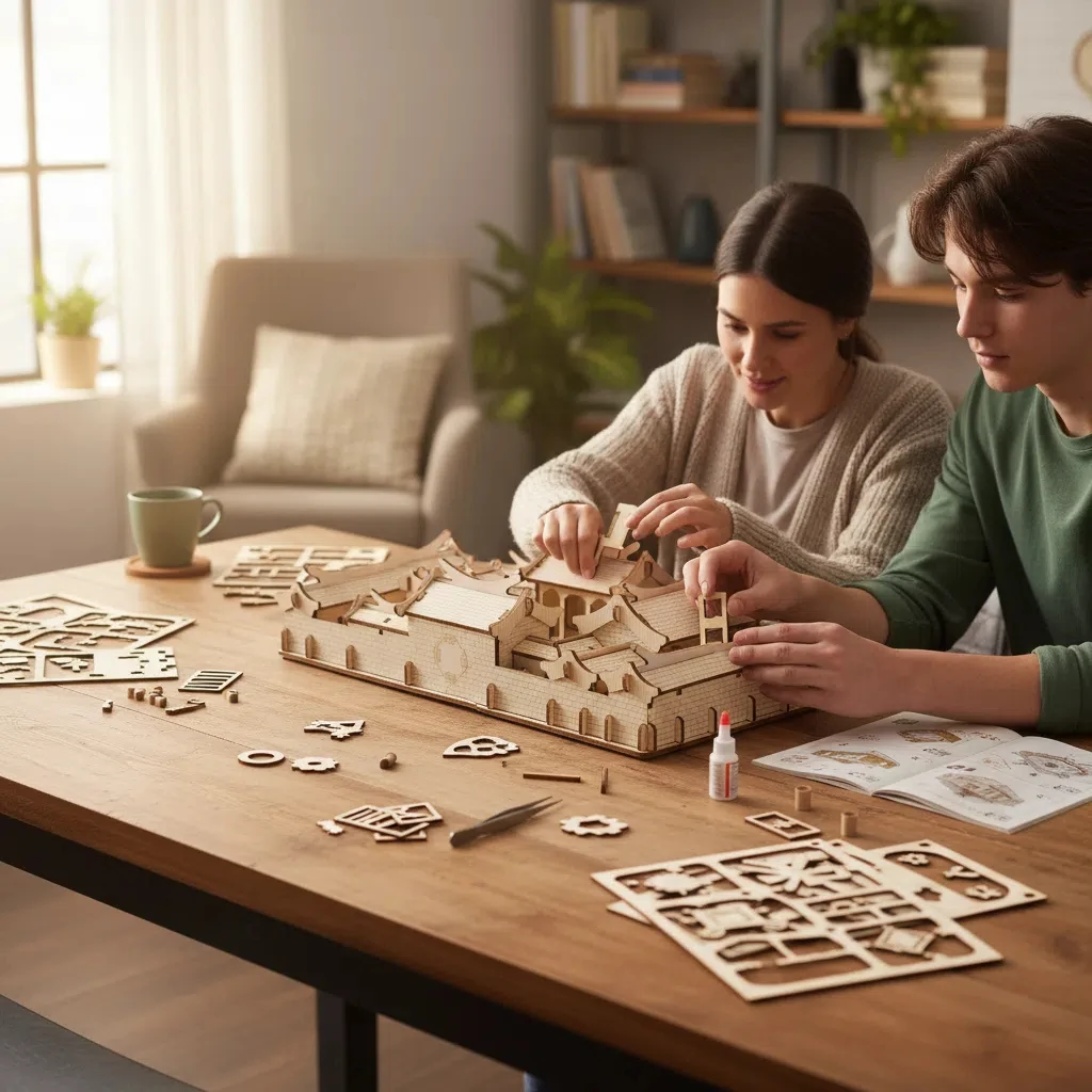 OUZEY ชุดตัวต่อ 3 มิติ บ้านจีนแบบลานภายใน - แบบจำลองสถาปัตยกรรมไม้ซีเหย่หยวน ชุดประกอบคลายเครียดสำหรับผู้ใหญ่และวัยรุ่นอายุ 14 ปีขึ้นไป