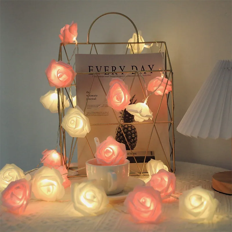 10/20/40 LED Rose Holiday String Lights Valentine Wedding Decoration Christmas Lights Flower Bulbs LED Lamp