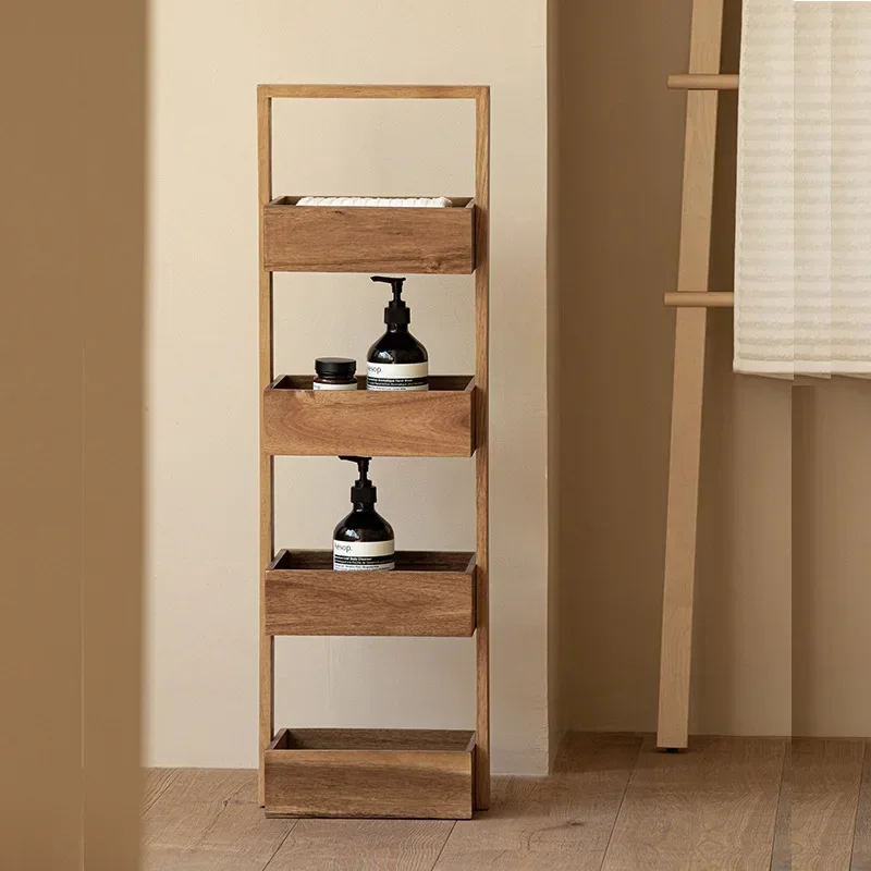 Wood 4 Tier Towel Rack Shelf Wooden Multi-storey Kitchen Bathroom Storage Shelf Snacks Fruit Vegetable Storage Basket