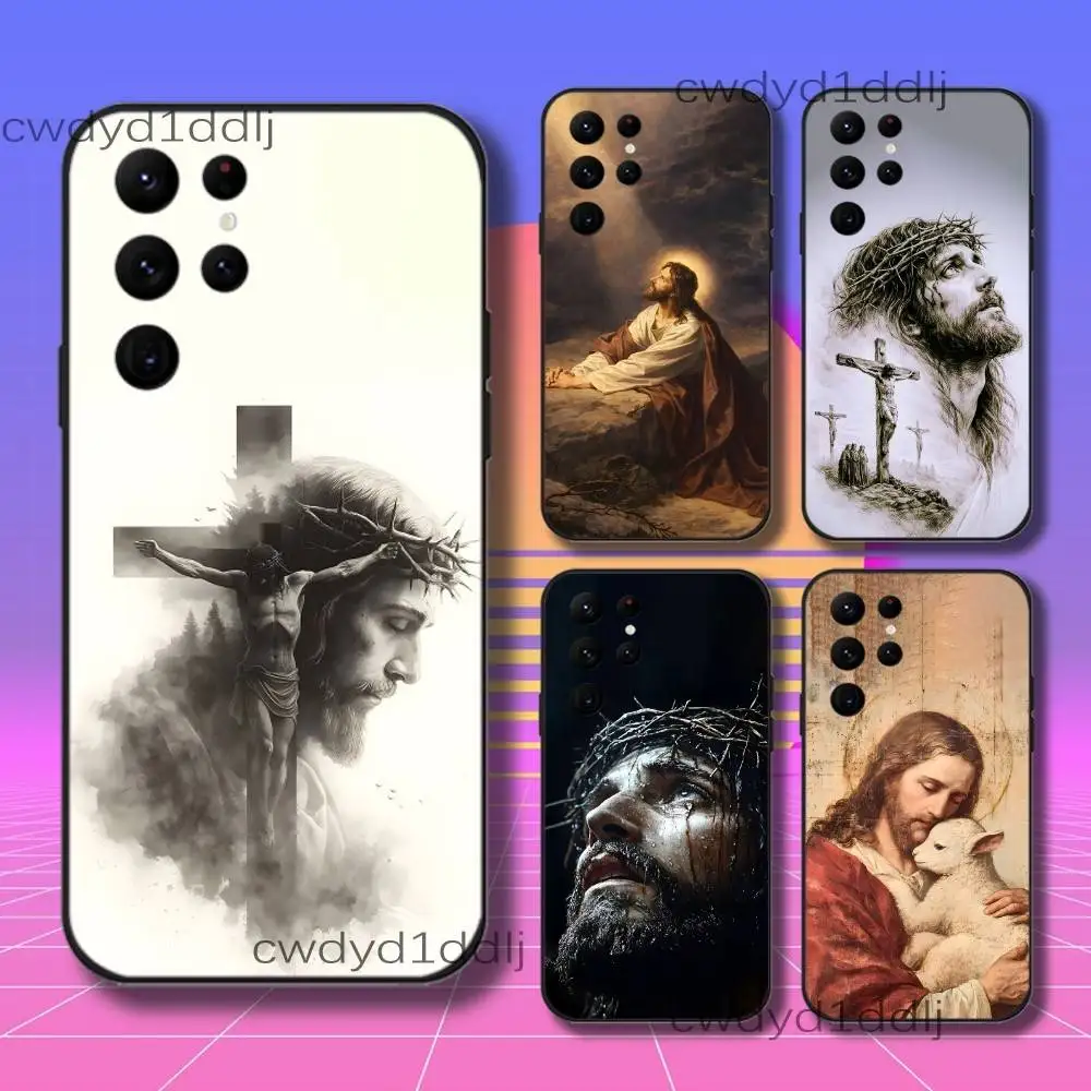 Capa de Telefone Cristã Jesus Cristo para Samsung S10, S21, FE, S21, S26, S25, S24, S23, Ultra, S9, S22, Plus, Preta, à Prova de Choque, Silicone Macio