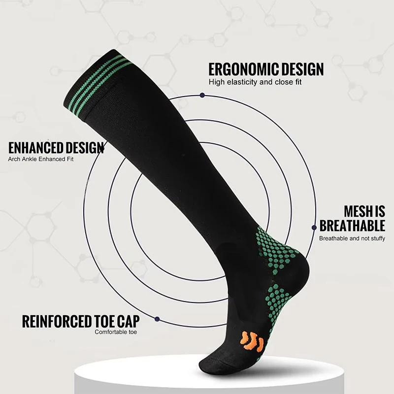 Sport-Kompressionssocken Stoßdämpfende Rutschfeste Krampfadern-Socken Feuchtigkeitsabsorbierende Schweißsocken Lauf- und Radsocken Krampfadern – Detail 4