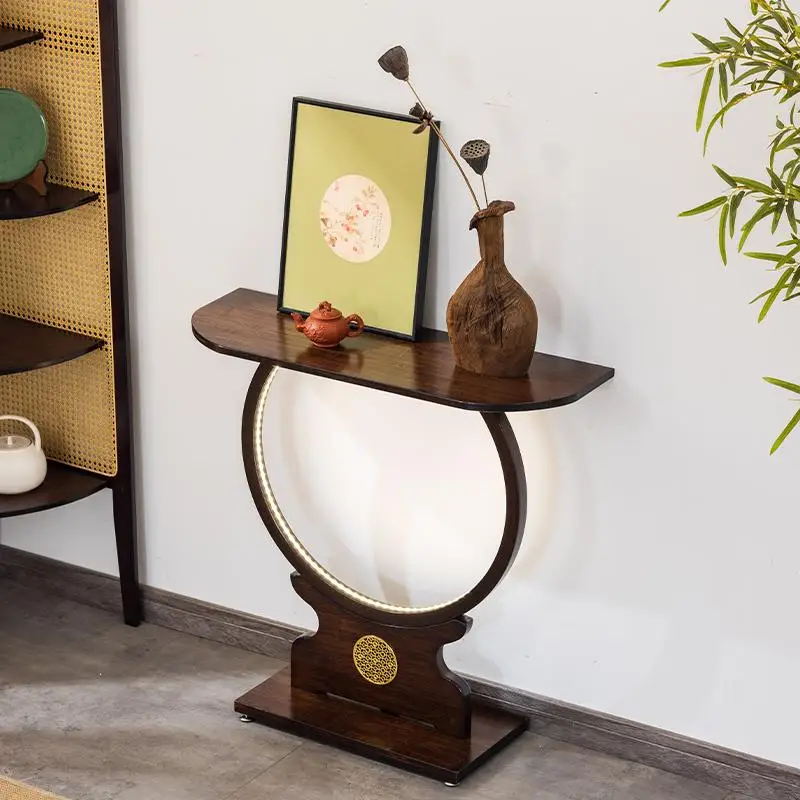 

Modern Zen Entryway Console Table LED Lighting HalfMoon Sofa Table Luxury Minimalist Asian Decor for Living Room & Hallway