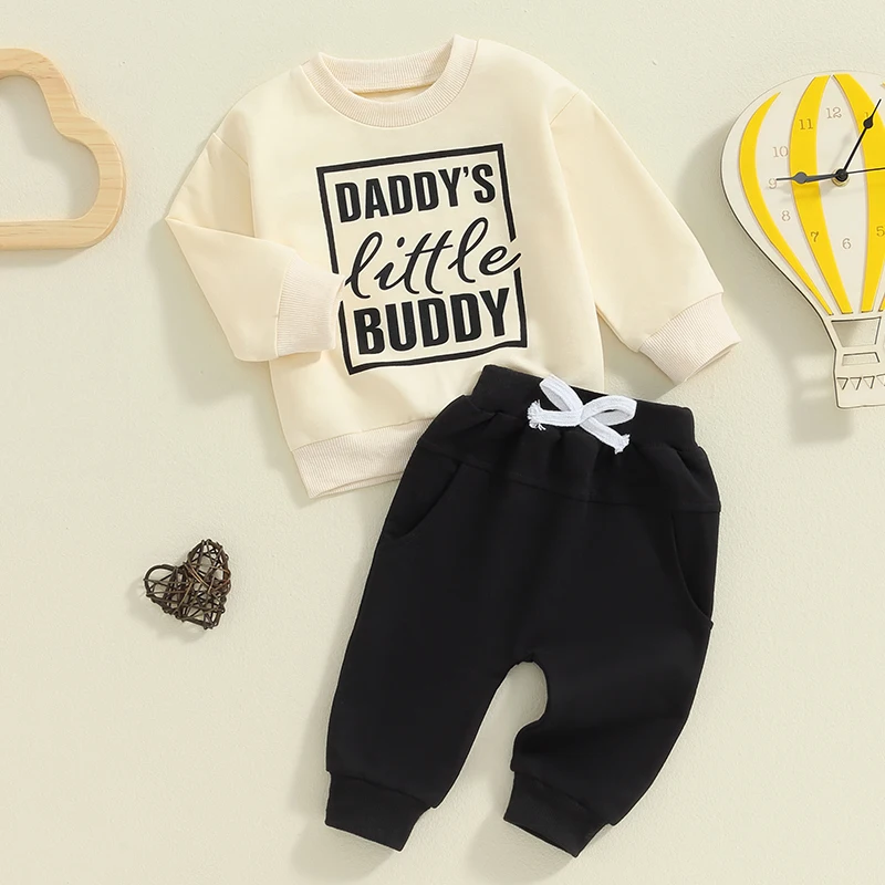 Madjtlqy Toddler Baby Boy Fall Winter Clothes Long Sleeve Color Block Letter Sweatshirt Top Jogger Pants 2pcs Outfit Set