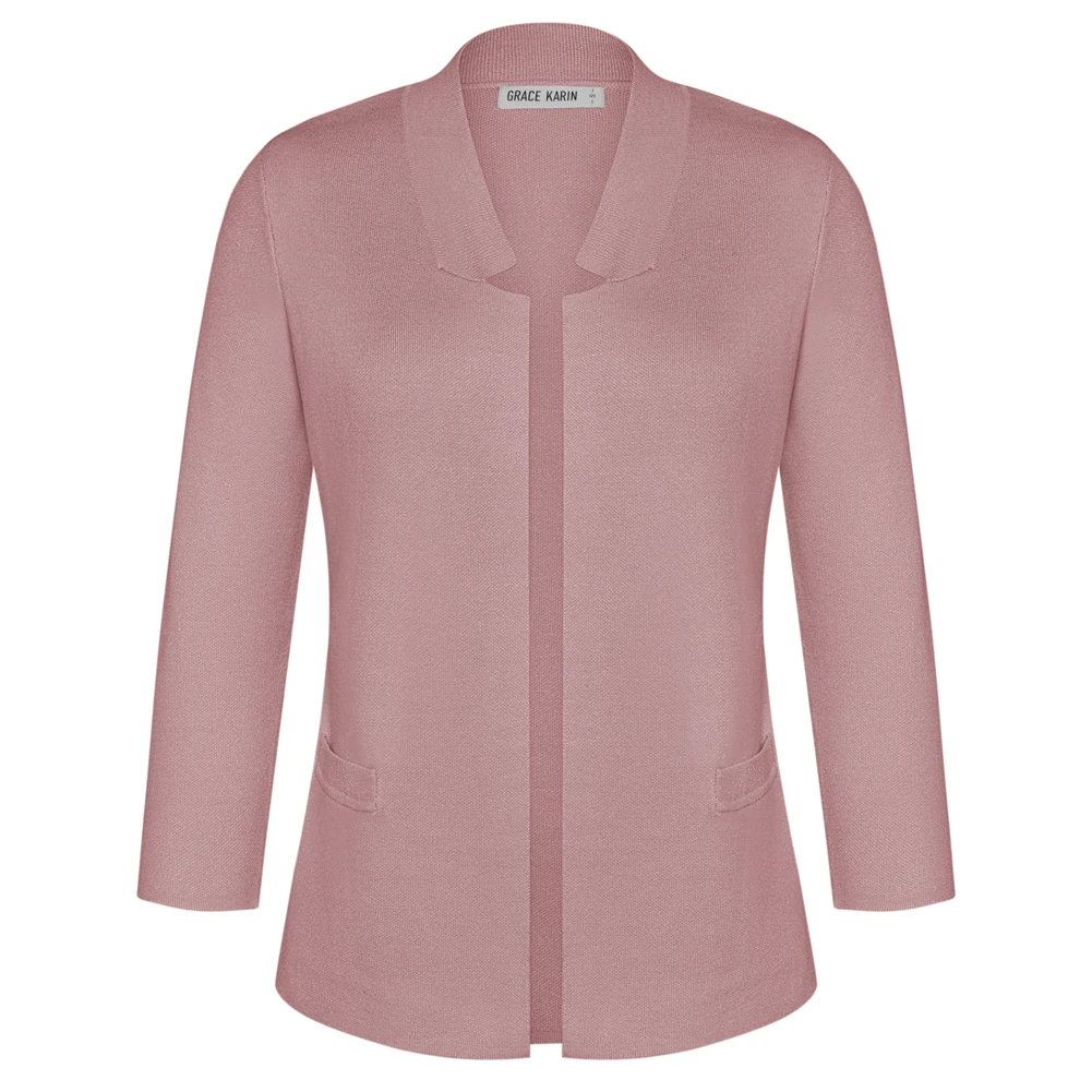 

GK Women Ladies Autumn Winter Stand Collar Cardigan 3/4 Sleeve Open Front Cardigan Sweater Knitwear