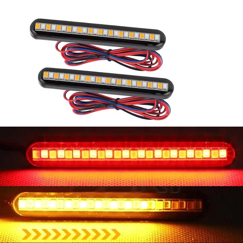 2 pçs tira de luz da motocicleta fluindo indicadores sinal volta universal 12v dc luzes da placa licença led volta freio luz da cauda