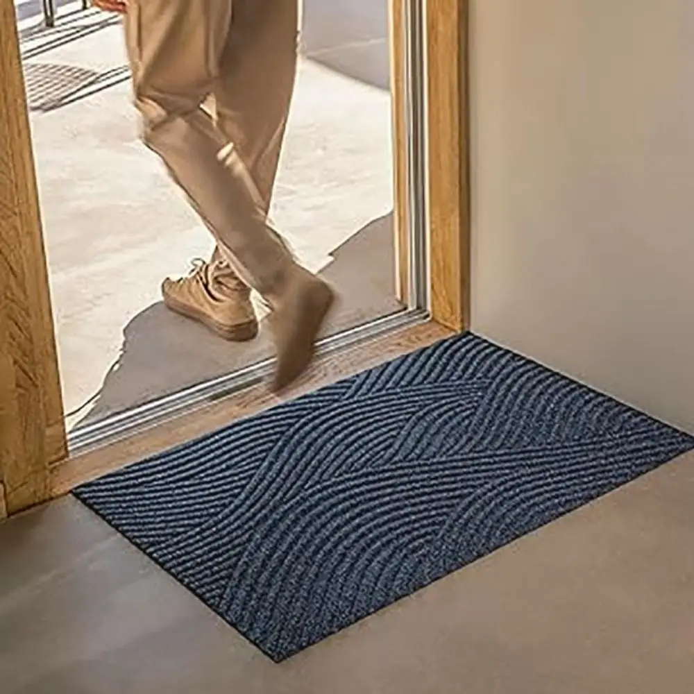 

Household 3D Groove Entrance Doormat Waterproof Non-Slip Floor Mat Geometric Wave Pattern Stain Resistant Door Rug Corridor