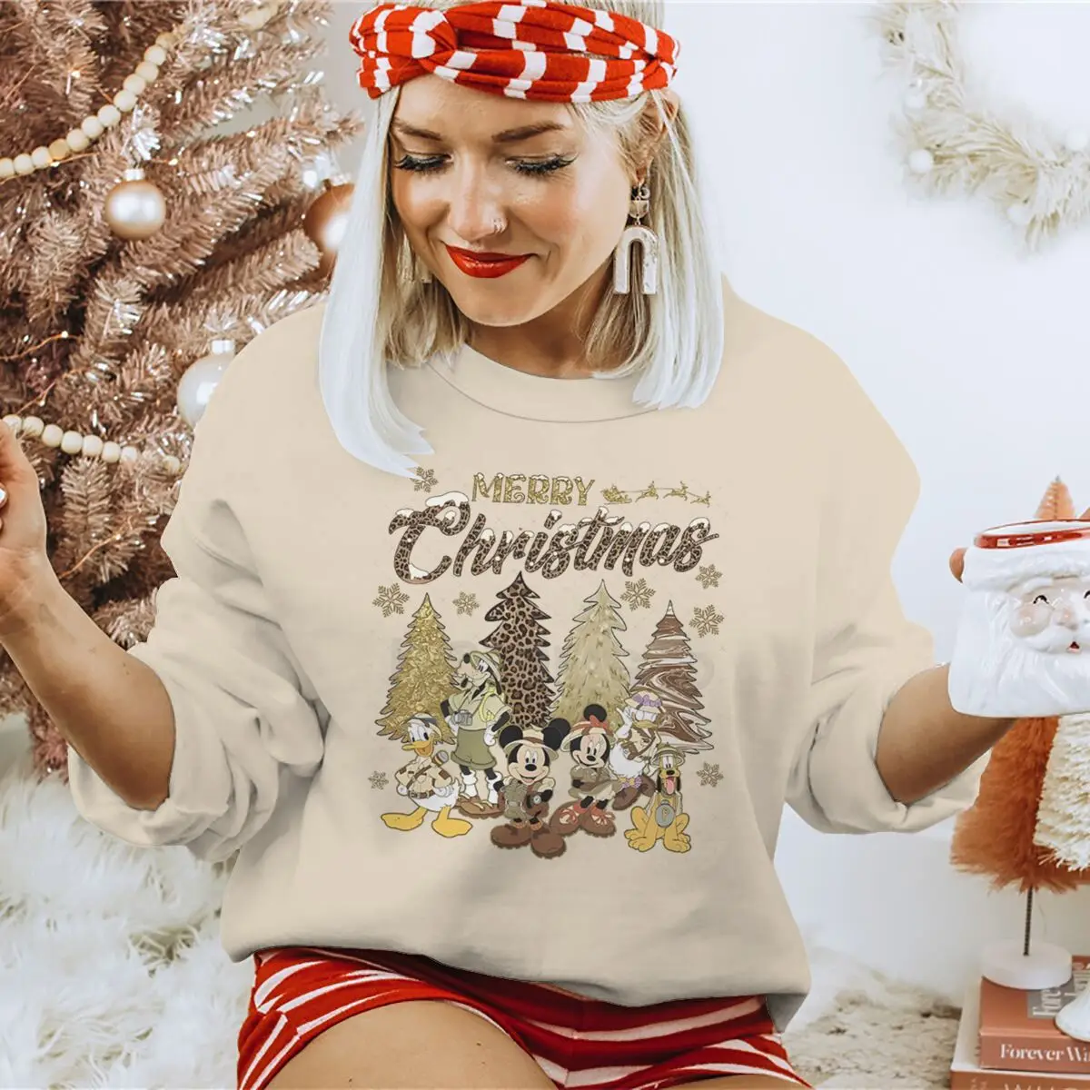 Felpa classica di buon Natale Topolino Divertente girocollo Donna Uomo Top natalizi Pullover casual vintage Paperino Topolino