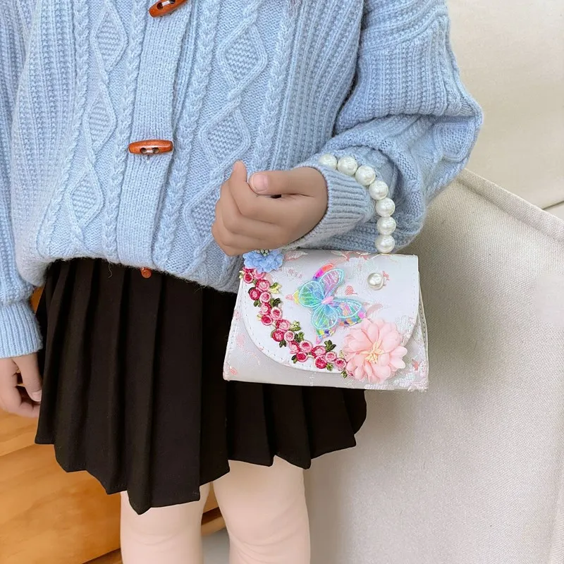 لطيف فراشة زهرة الفتيات حقائب كروسبودي الكرتون التطريز الباندا الاطفال حقيبة كتف شرابة الأطفال اللؤلؤ حقائب اليد محفظة نسائية للعملات المعدنية #1