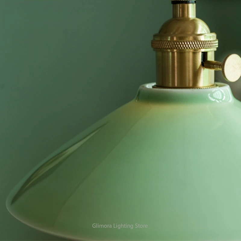 Antique Bean Green Glaze Ceramic Pendant Lamp, Chinese Style, Ceramic & Metal