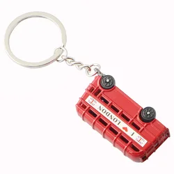 Red London Double-decker Bus Keychain Vintage Phone Booth Key Ring Women Backbag Ornaments Travel Souvenir Gifts