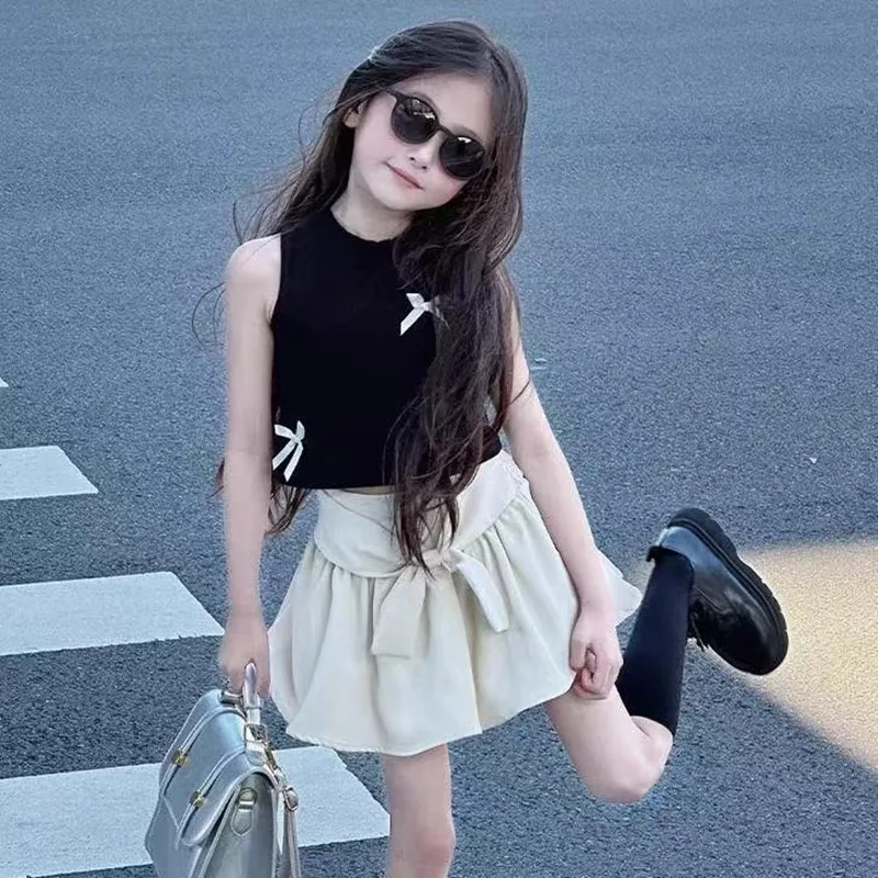 

Girls Set Summer New Baby Short Sleeve Top Elastic Waist Pleated Skirt Two Piece Set Children Clothing