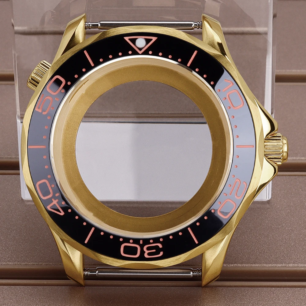 

Gold 41mm Luxury Watch Case Ceramic Bezel Sapphire For Mod Seamaster 300 Seiko NH34 NH35 NH36/38 31mmDial 10ATM Watch Spare Part