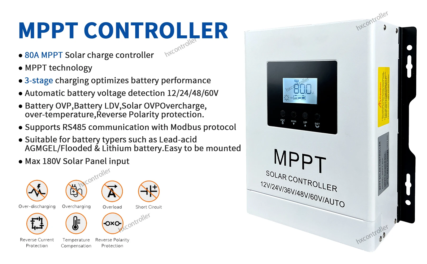 80A 60A 40A 180VDC MPPT Solar Charge Controller PV Solar Panel Charging Regulator For 12V 24V 36V 48V 60V PV System