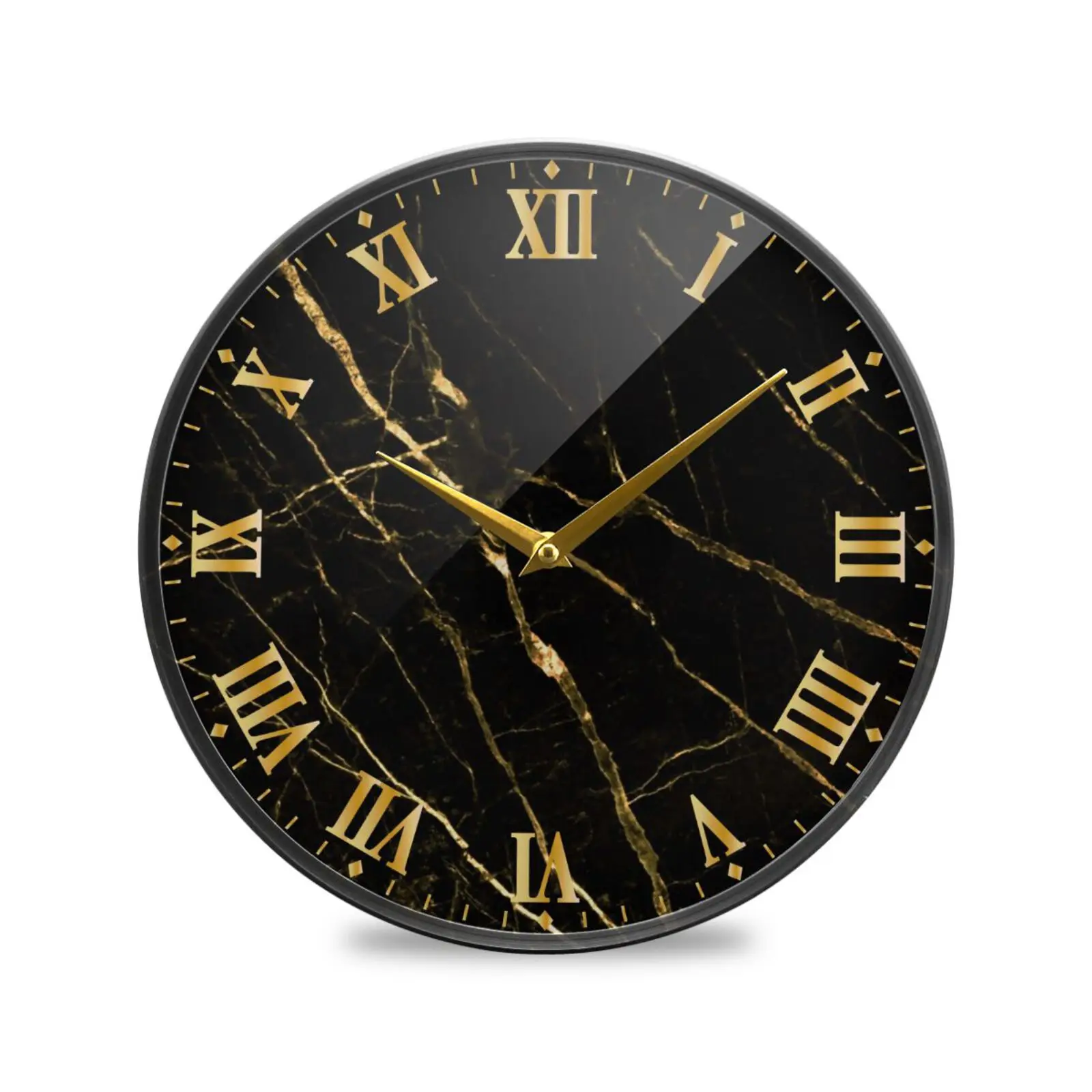 

Black Marble Gold Texture Round Acrylic Wall Clock Battery Operated Silent Non Ticking Hanging Wall Watch For Living Room Decor