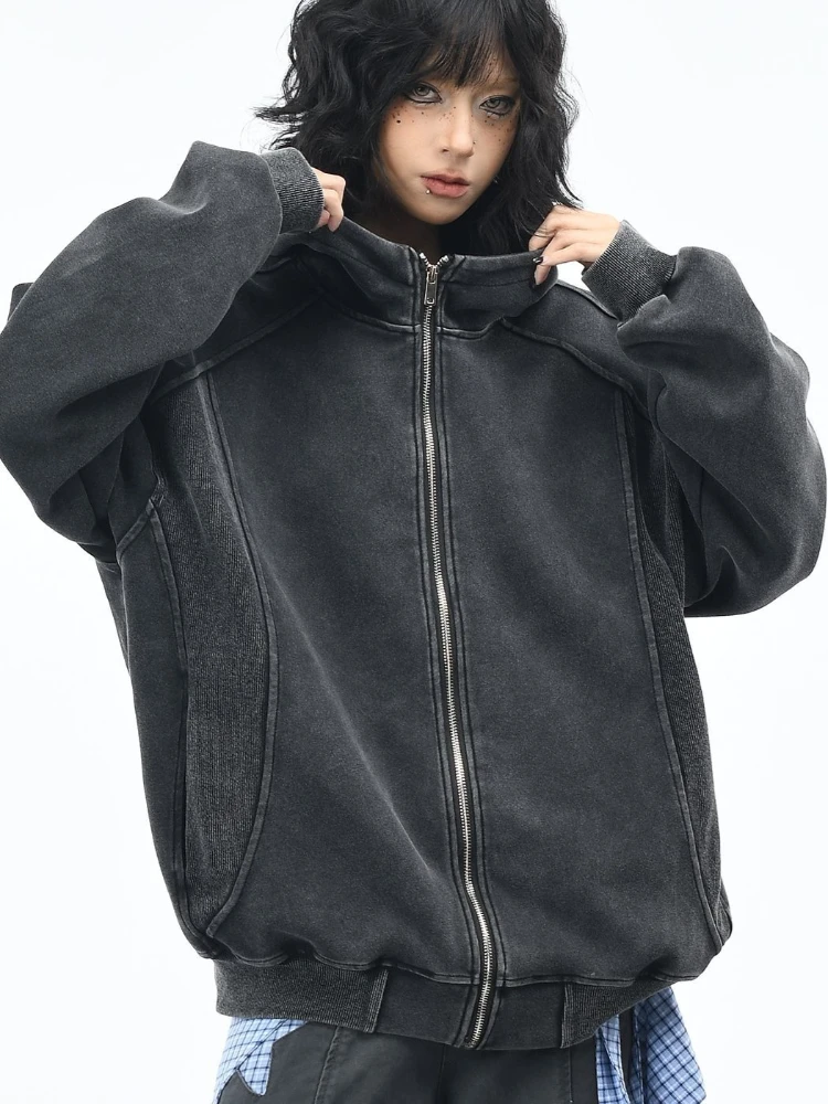 

2025 американские ретро толстовки женские на молнии с длинным рукавом свободные куртки пальто повседневная толстовка с капюшоном Y2K модная уличная одежда толстовки