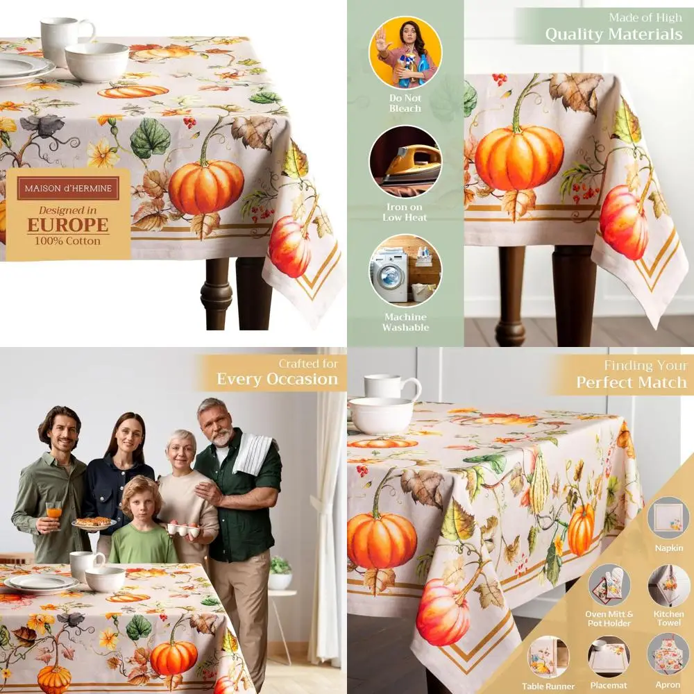 

Хлопковая скатерть, прямоугольная, 100% чистая, для повседневного использования и Дня Благодарения, многоразовая, 60x120 дюймов, осенний дизайн, покрытие стола