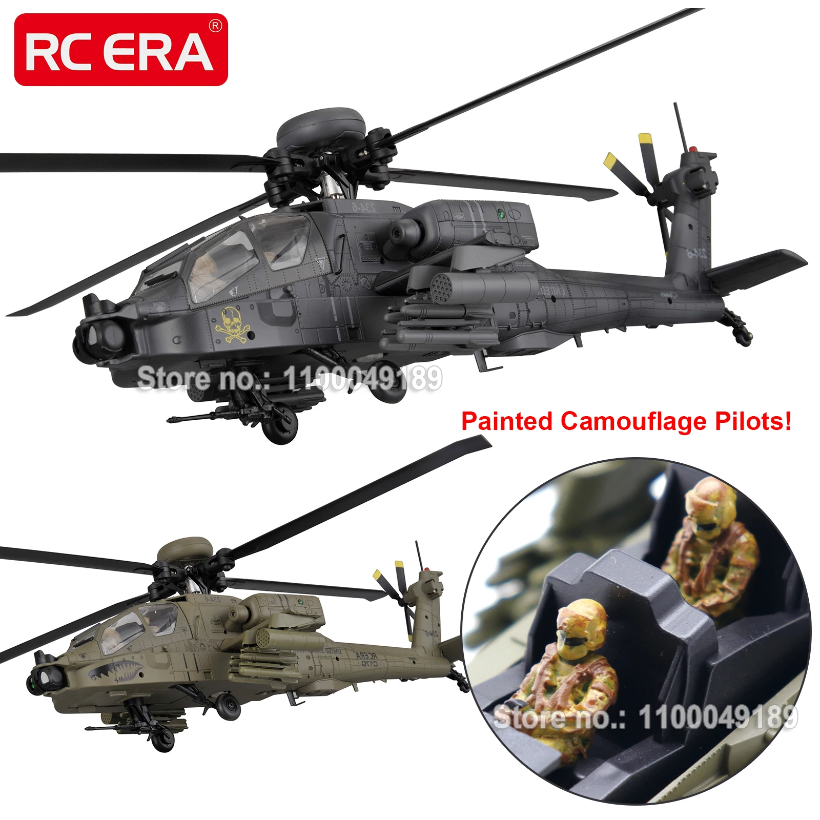 

RC ERA C170 AH-64 Apache Auto Stabilized 6CH Brushless RC Helicopter for Adults with 2 Hand-Painted Camouflage Pilot Figures