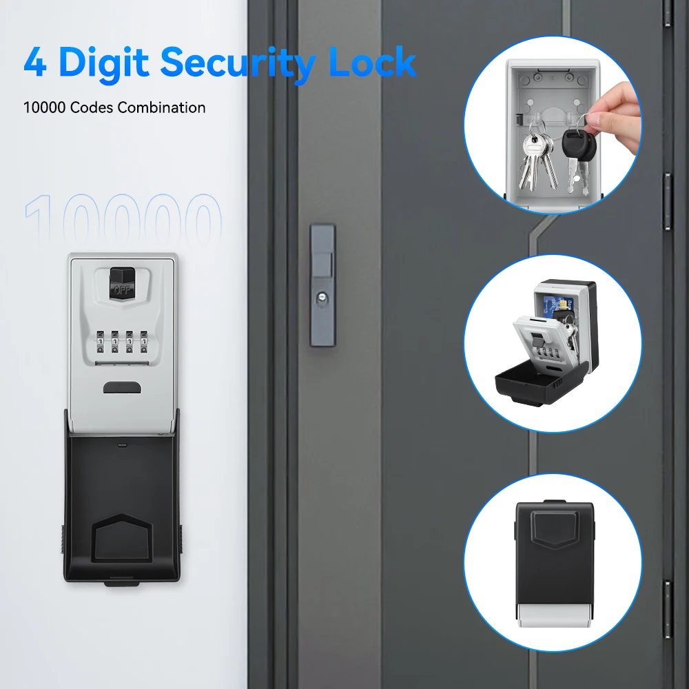 ELECTOP Wall-Mount Key Combination Box 4 Digits Password Key Lock Box Waterproof Anti-theft Metal Key Storage Box