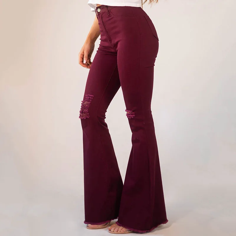 Jeans déchirés avec ourlets effilochés pour femmes, pantalons à jambes évasées, style dame de bureau, printemps et été 2024