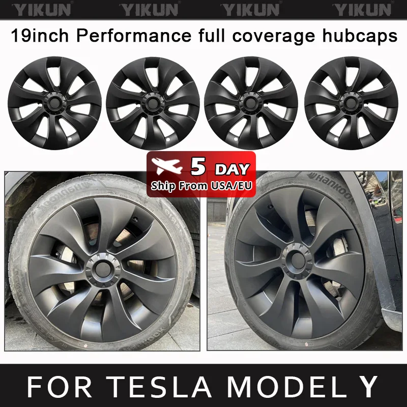 4PCS Hub Cap for Tesla Model Y 19-Inch Hubcap Performance Replacement Wheel Cap Automobile Full Rim Cover Accessories 2018-2024