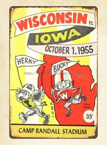 1955 football game Wisconsin vs Iowa Camp Randall Stadium tin sign art prints sign