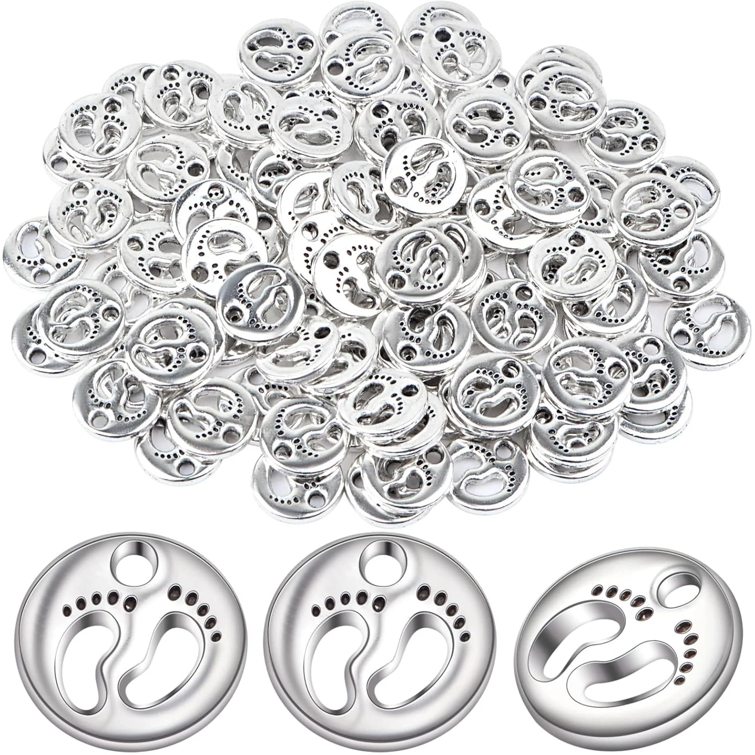 

100 штук маленьких бусин-шармов в форме следов стоп, подвески из сплава в форме стопы для изготовления браслетов, ожерелий и ювелирных изделий своими руками