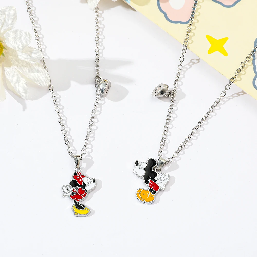 Disney Mickey Minnie Neck Chain Cartoon Heart Magnet Adsorption Casal Necklace For Friend Couple Jewelry Gifts