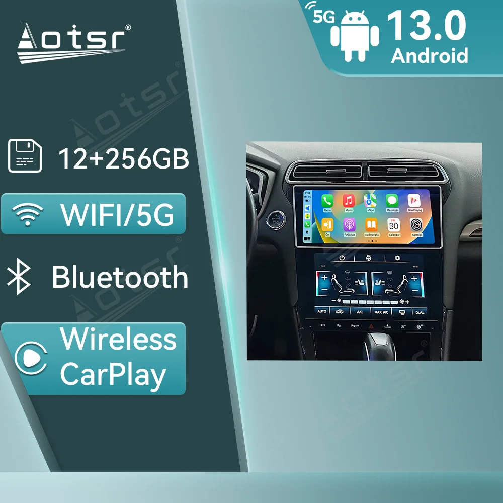 Android 13.0 QLED Screen For Ford Mondeo 2014-2019 Car Video Player Multimedia Player AC Screen CarPlay GPS Navigation Head Unit
