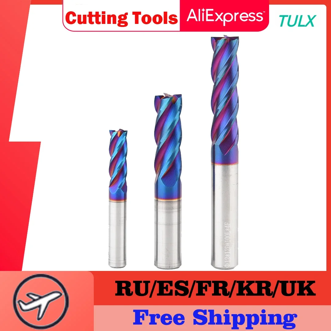 TULX HRC65 End Mills CNC Cutting Tools Carbide Flat End Mill Tungsten Cutter  4 Flute Metal Steel Machining  Tool Bit 4 Shank