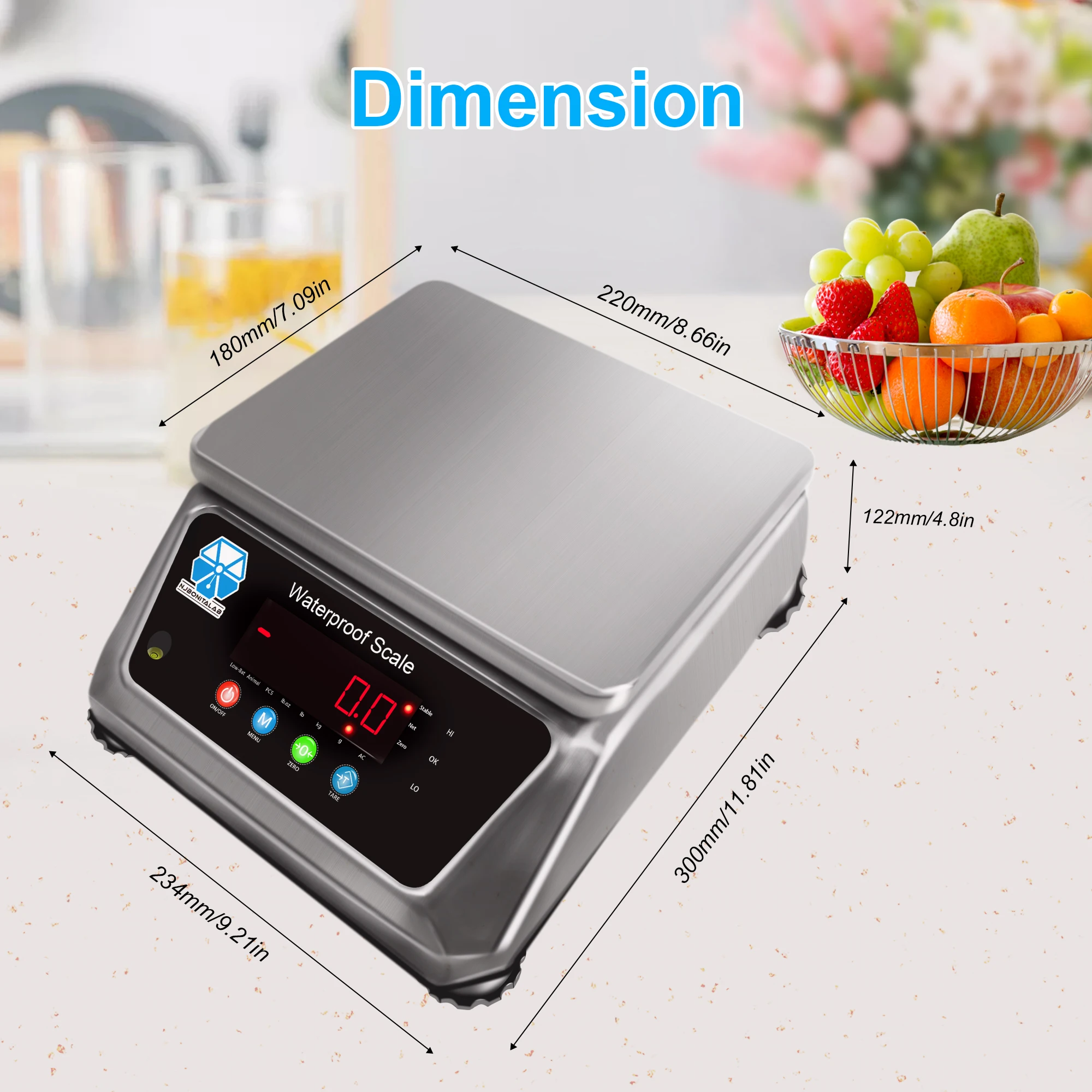 Industrial IP68 Waterproof Scale Bench for Fish Seafood Weighing - Precision Kitchen Food Scale with Stainless Steel Tray