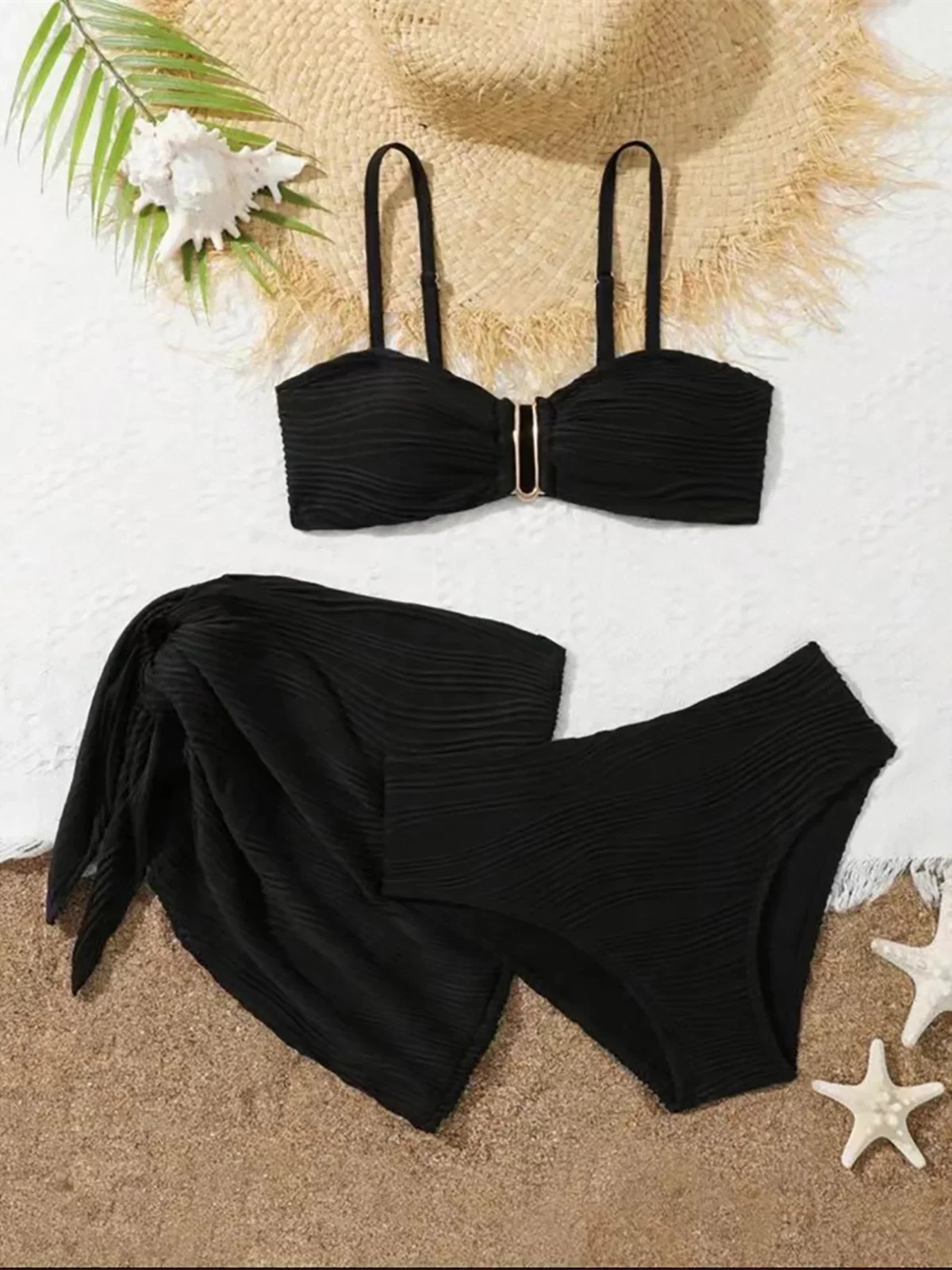 

New With Sarong U Shaped High Waist Bikini Female Swimsuit Women Swimwear Three-pieces Bikini set Bather Bathing Suit Swim K6953