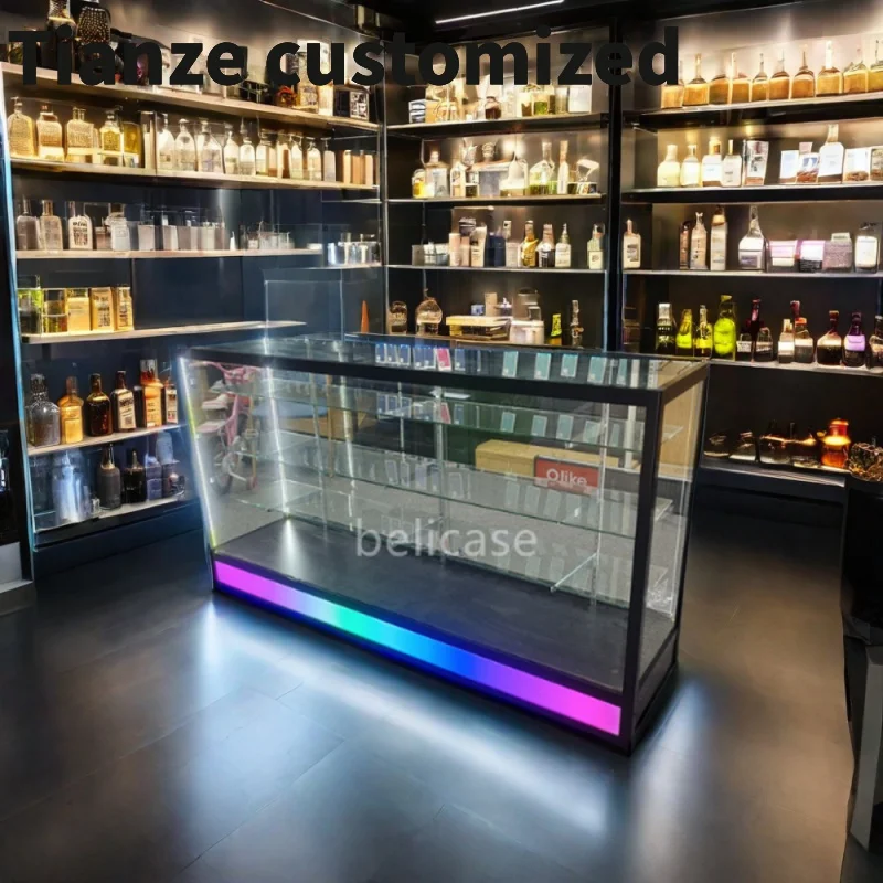 

Customized-smoke shop fixture decor glass display with LED light fulldisplay show Smoke Shop store