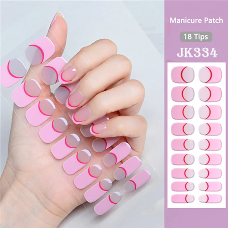 French Pink Side Semi Cured Gel Nails Wraps Adhesive Waterproof Long Lasting Gel Nail Stickers Harden In UV Lamp Need