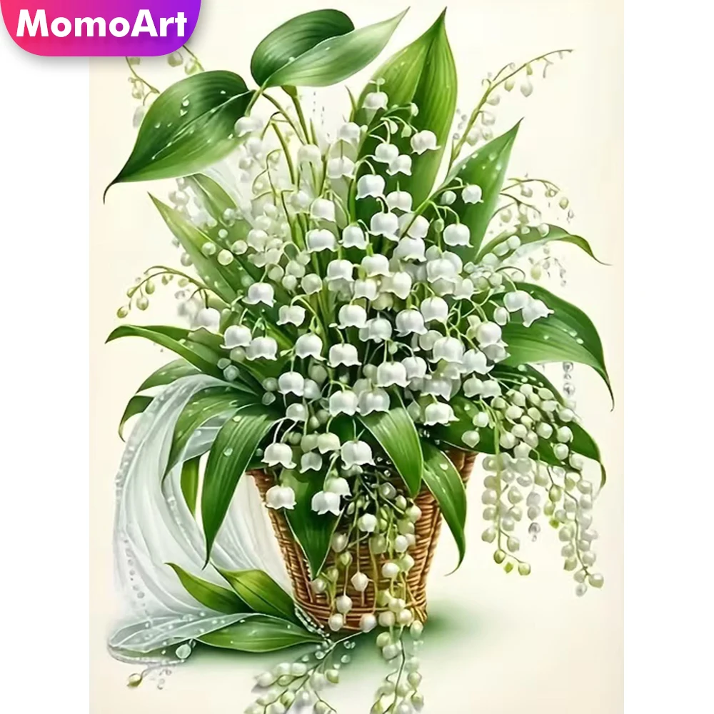 Momoart Blumen-Diamantgemälde, Maiglöckchen, Stickerei, Bild, Strass, Mosaik, Topfpflanzen, Neuankömmling, Wanddekoration