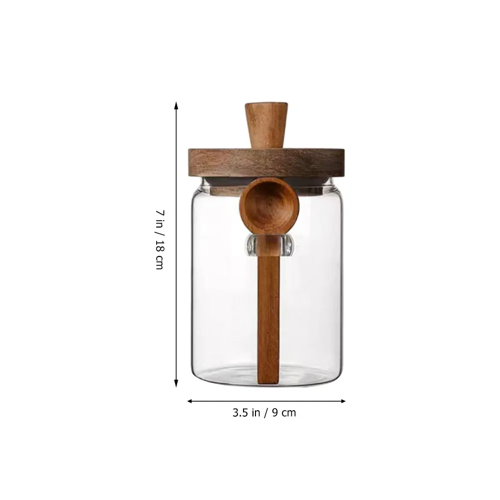 Transparent Glass Food Storage Canister with Airtight Wood Lid Coffee Container Tea Jar Grain Storage Jar Kitchen Pantry
