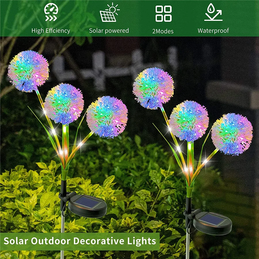 PAMNNY Led Solar Garden Light Outdoor 3 Heads Dandelion Landscape Lawn Lamps Waterproof Solar Path Lights for Patio Decoration