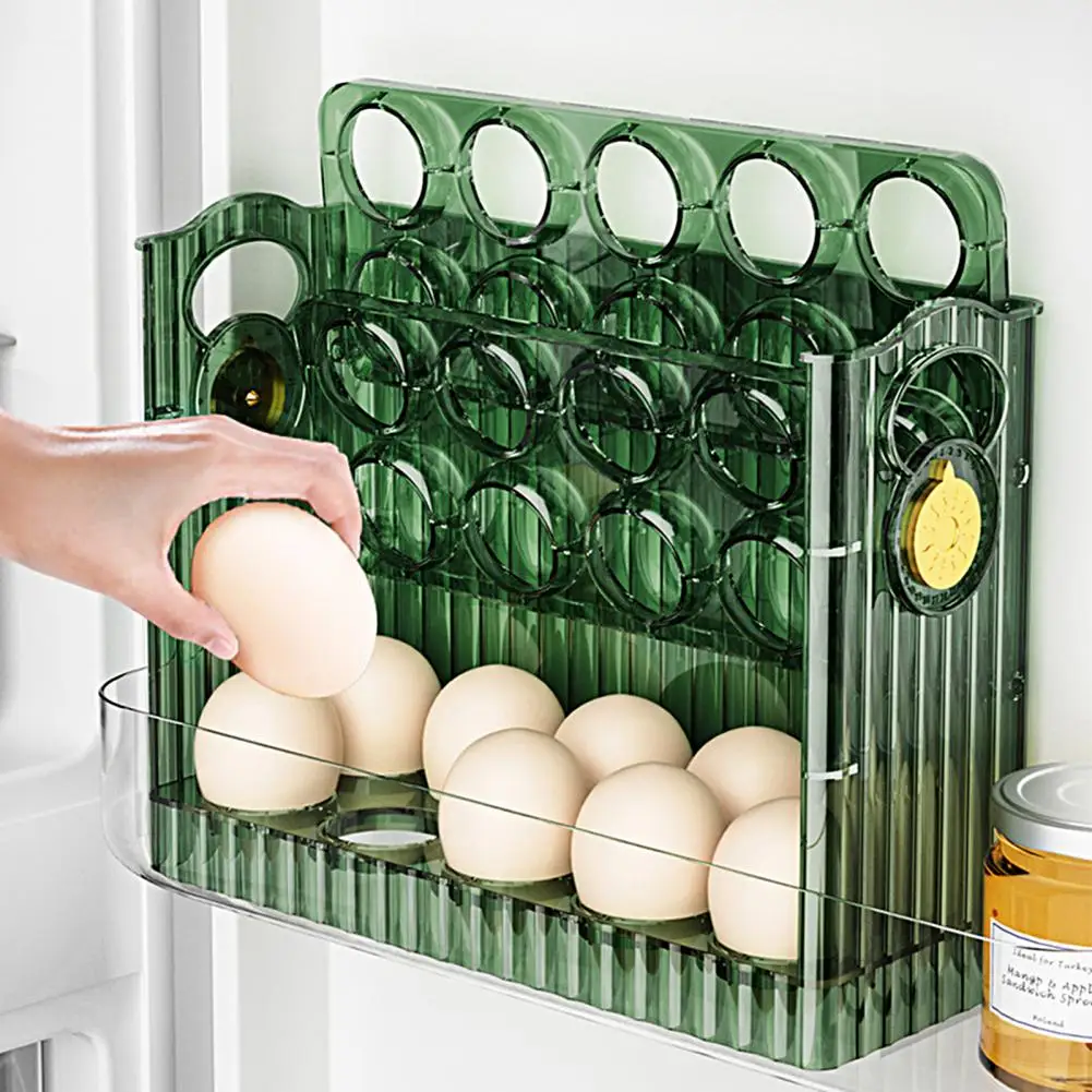 Refrigerator Egg Tray Egg Holder High Capacity Anti-Collision Timer Function Flip-Type 3 Layer Vertical Kitchen Accessories