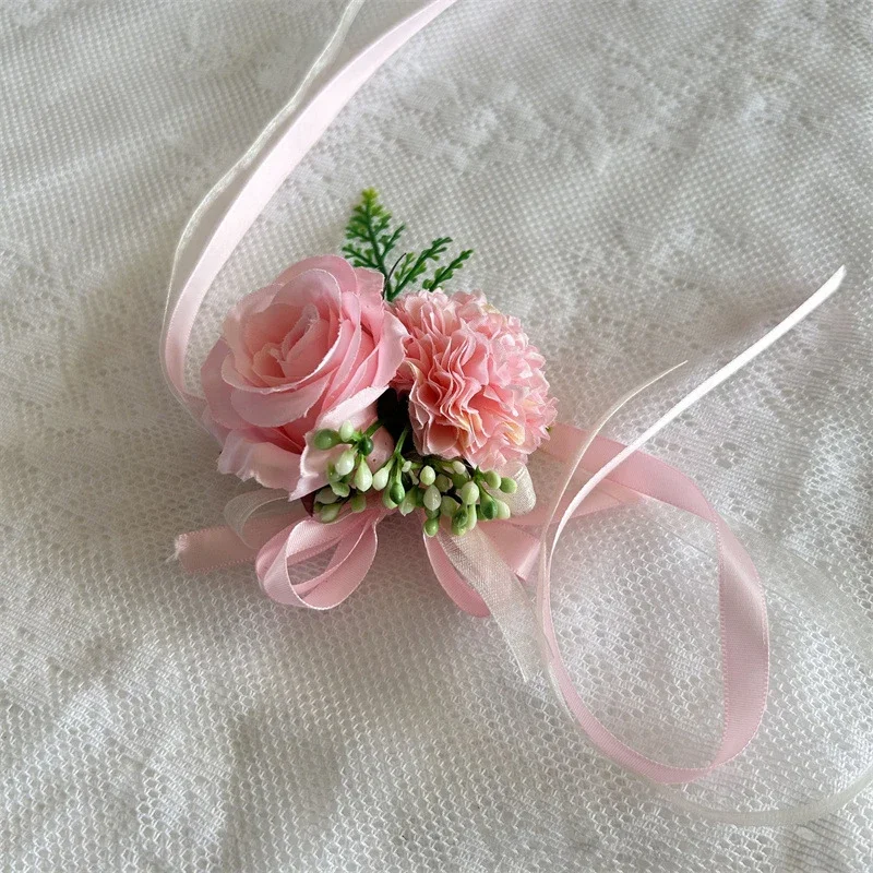 Nuevo ramillete de flores para muñeca de boda, pulsera blanca para dama de honor, rosa, flor de mano, accesorios de boda para novia