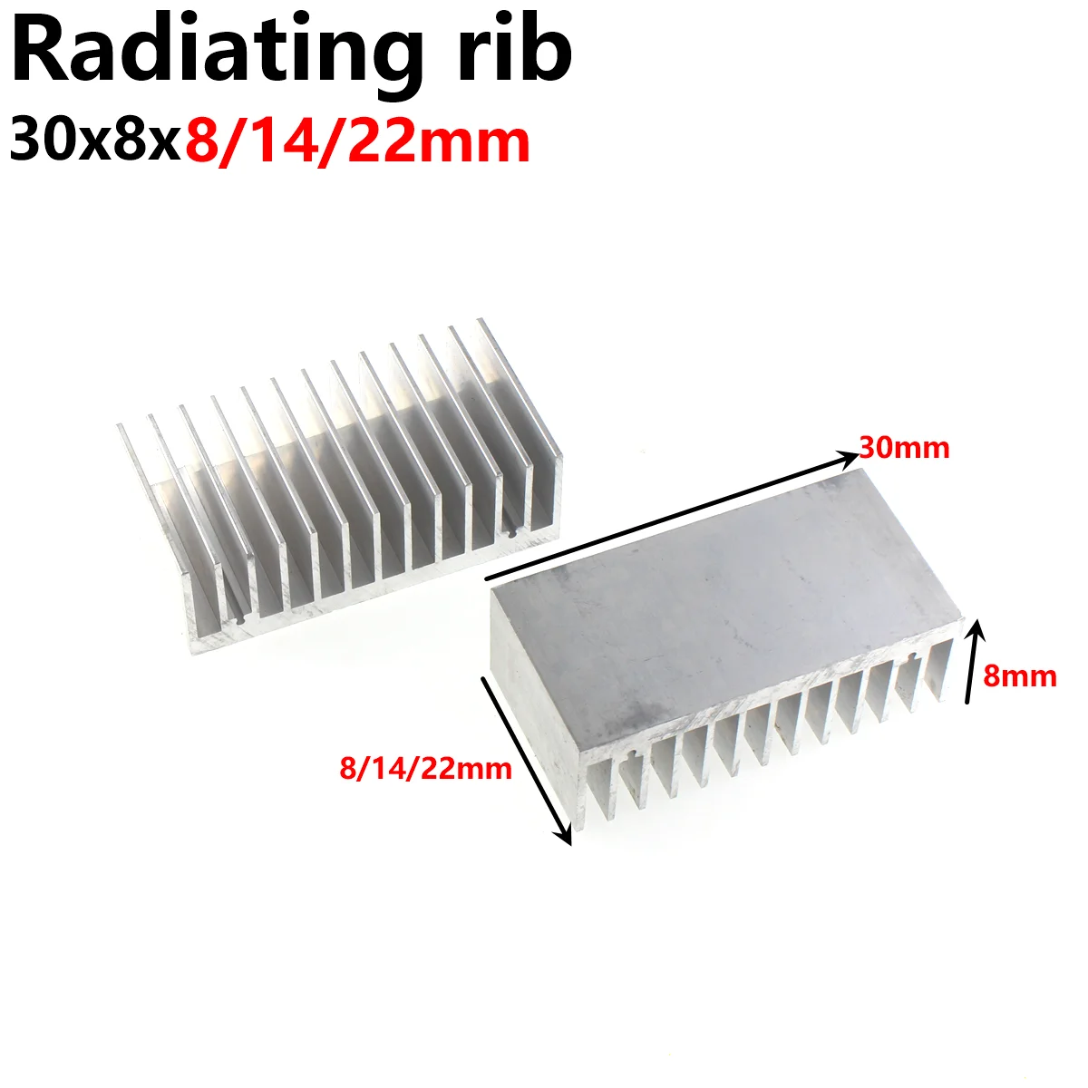 50/20PCS Small aluminum heat sink 30*8*8/14/22mm chip heat sink with adhesive fixed patch radiator