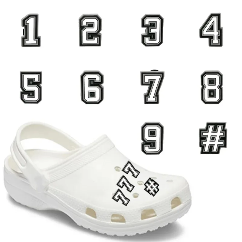 1 Piece Charms Decorations Numbers 0 To 9 Shoe Accessories Black White Pvc Ornament Pins Friend's Holiday Party Gift