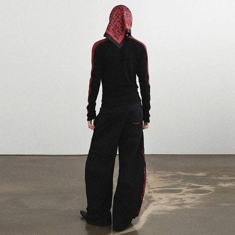 بنطلون نسائي فضفاض بتصميم أمريكي عتيق، سروال رياضي واسع الساق بخصر طبيعي وتصميم فريد