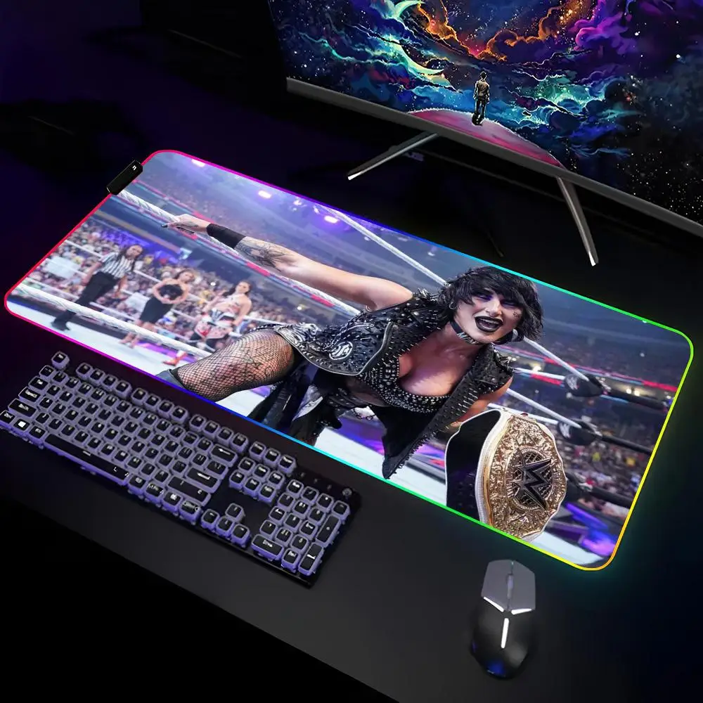 

Rhea Ripley Mouse Pad Gamer RGB Deskmat Keyboard Mat Gaming Laptops LED Mousepad Desk Protector Anime Mause Mats