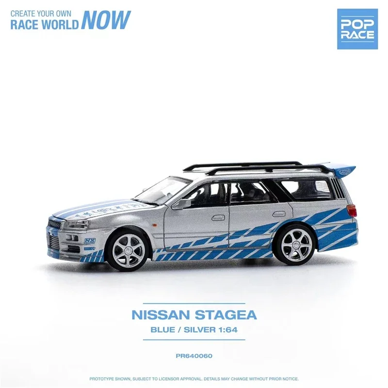 Pop Race 1:64 STAGEA Blue Silver Diecast Model Car