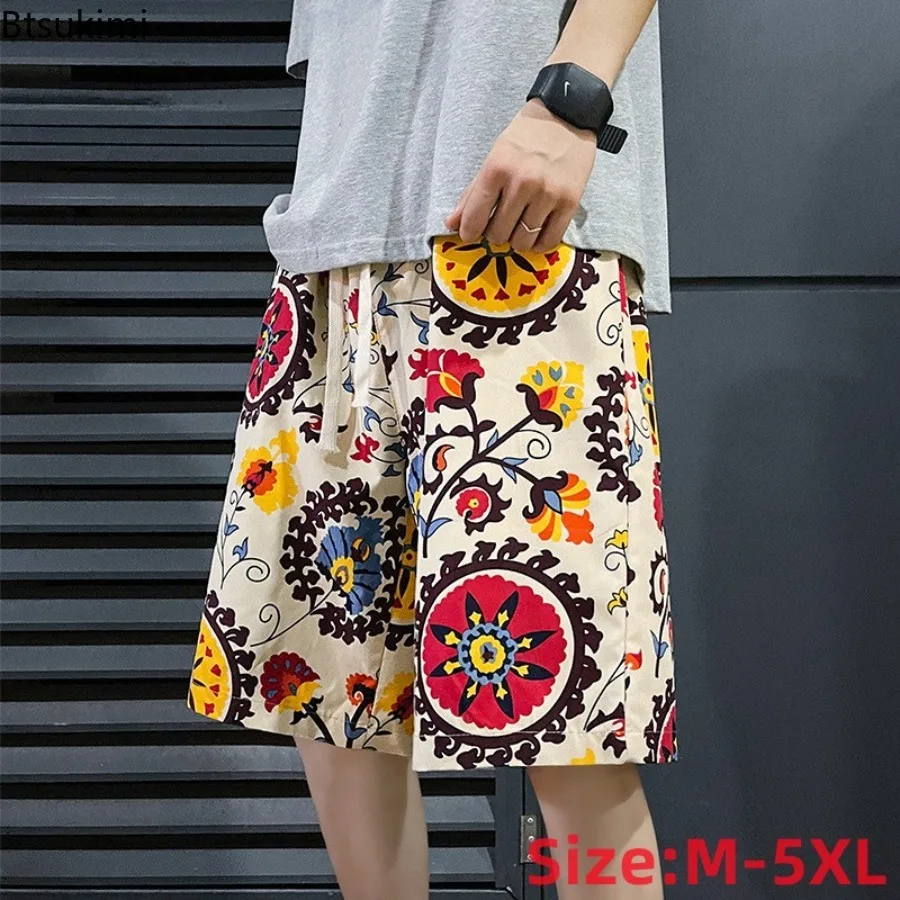Chinese Style Men's Printed Beach Shorts Summer Male Ice Silk Quick Dry Loose Oversize Five Inch Fashion Casual Vacation Shorts