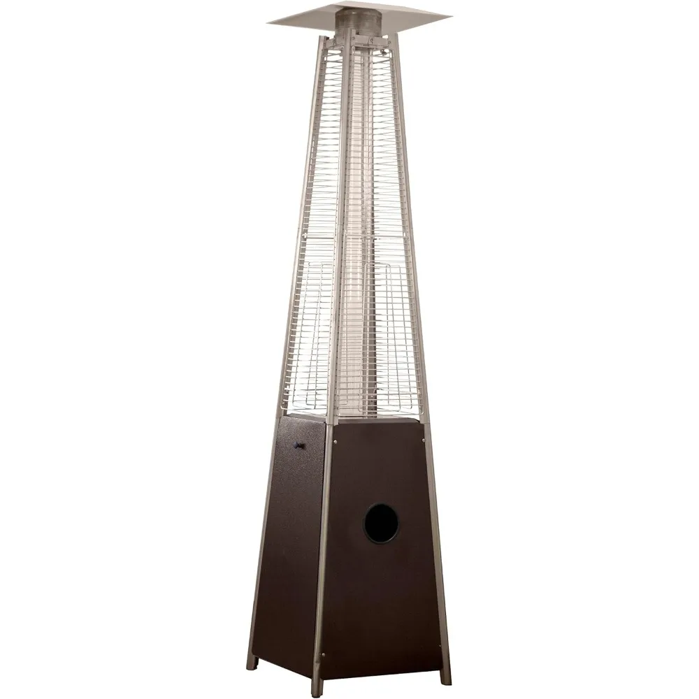 Chimeneas, Pyramid Glass Tube Propane Patio Heater W/Wheels, 40,000 BTU, Hammered Bronze, Chimeneas