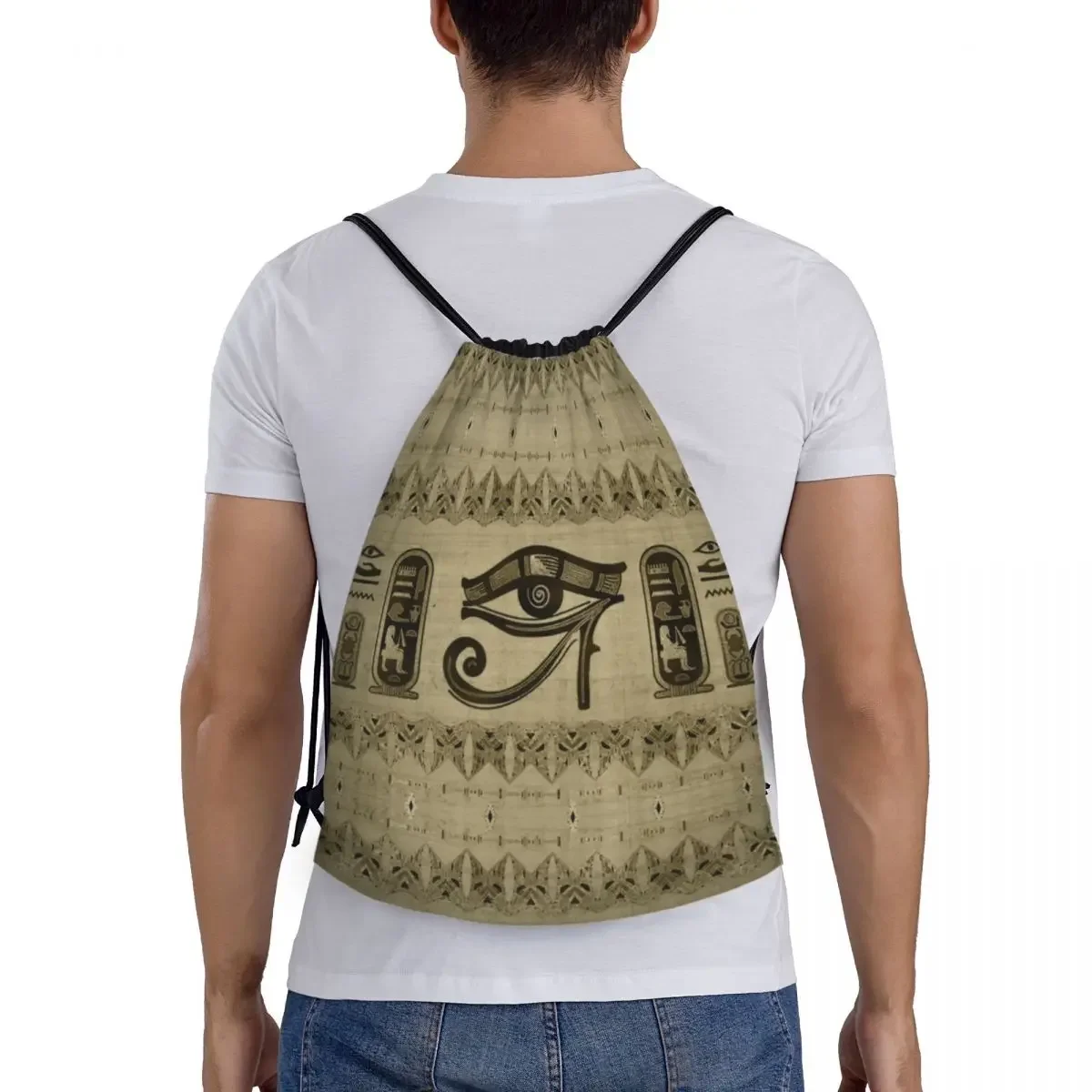 Bolsas con cordón de Ojo de Horus egipcio para hombres, mochila plegable para Gimnasio Deportivo, mochilas de almacenamiento para entrenamiento de jeroglífos del Antiguo Egipto