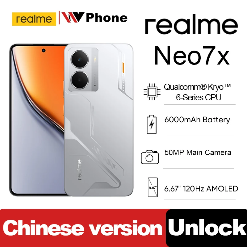 ロック解除されたオリジナル realme Neo 7x 5G 6.67 ''120Hz AMOLED 6000mAh Titan バッテリー 50MP 45W 高速充電 IP66/IP68/IP69