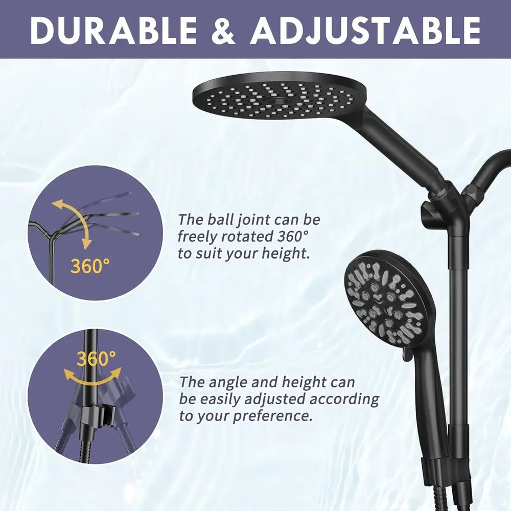 Dual Shower Heads with Handheld Spray, 7.5 Rainfall and 9 Fixed Head, Matte Black Finish